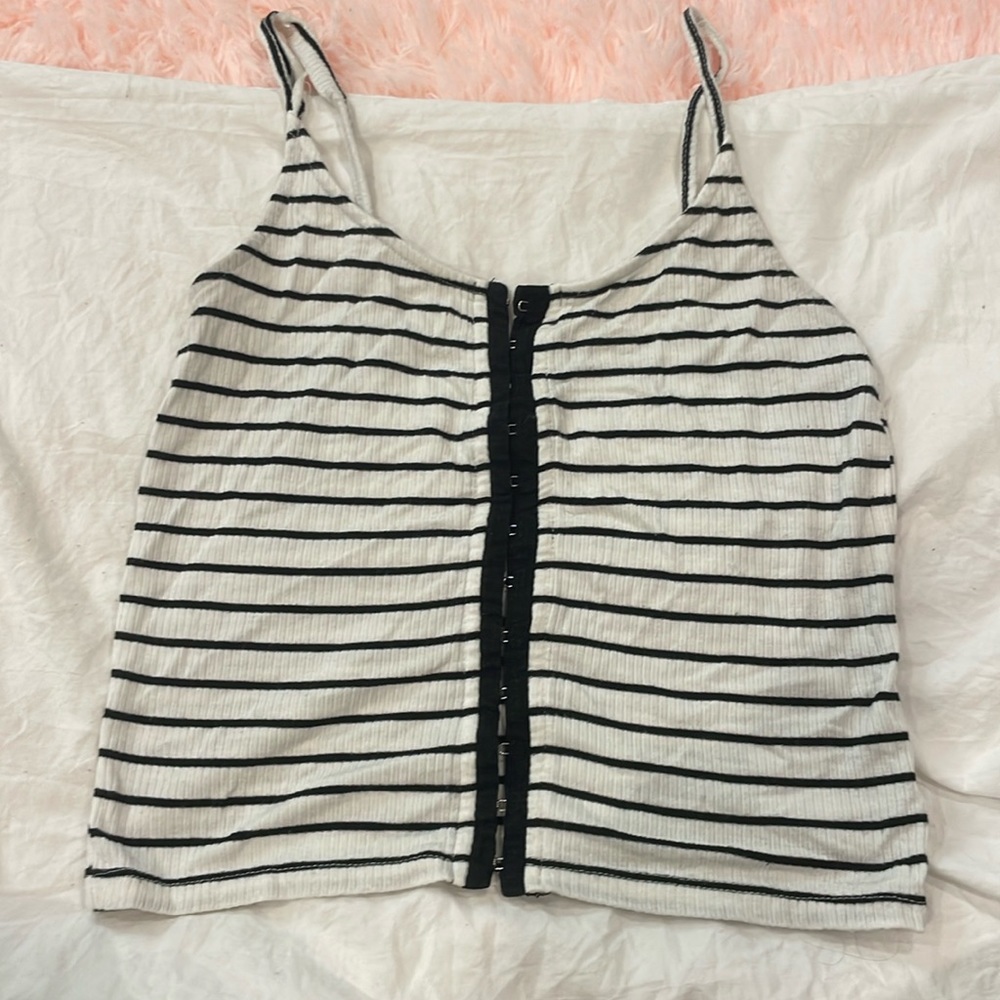 American Eagle soft & sexy ribbed striped front hook shirt size small